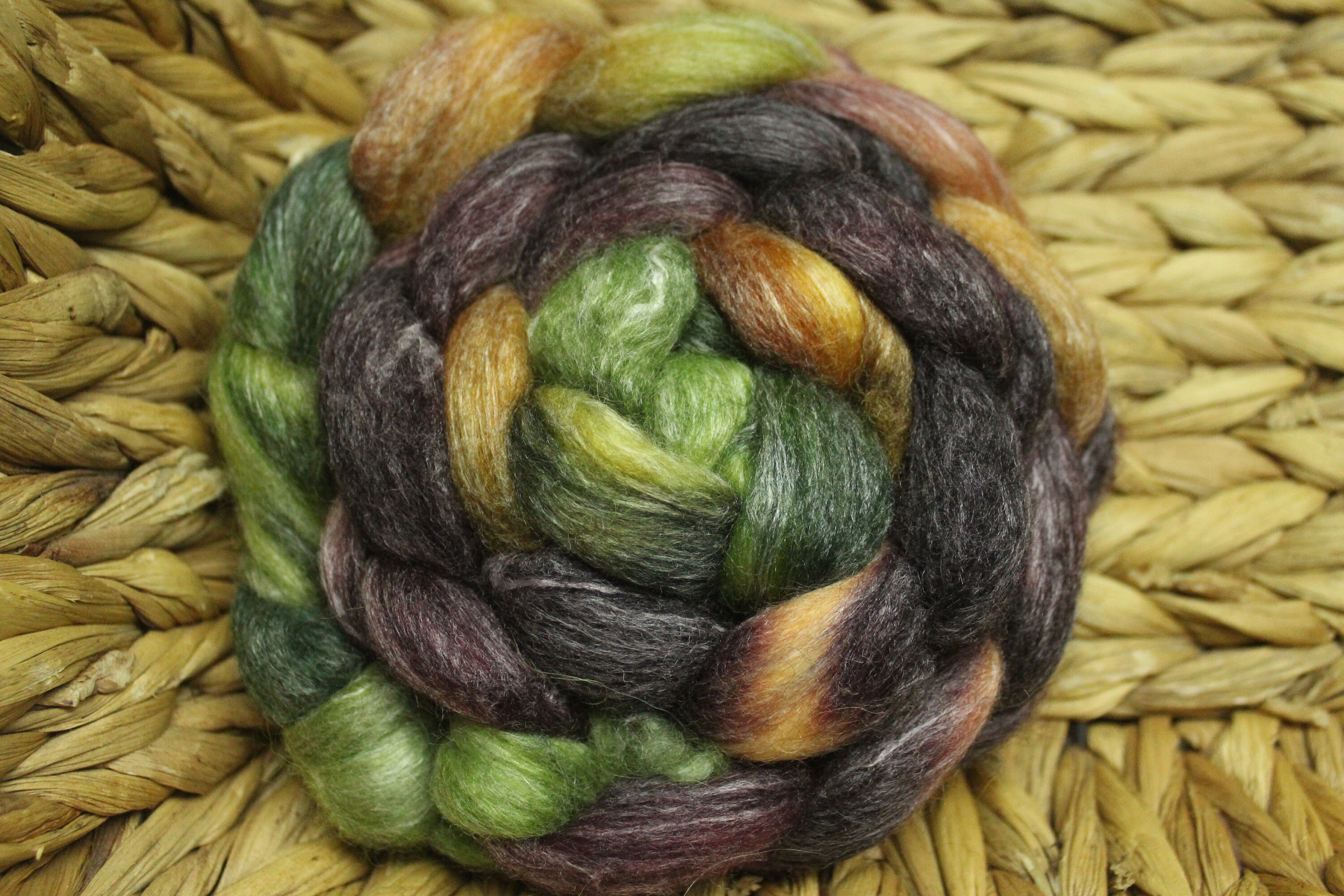 Hand-dyed combed yarn WildRoses, with alpaca and rose fibers, -Silk Road-