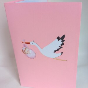 stork card with a customizable pop-up or 3D baby image 2