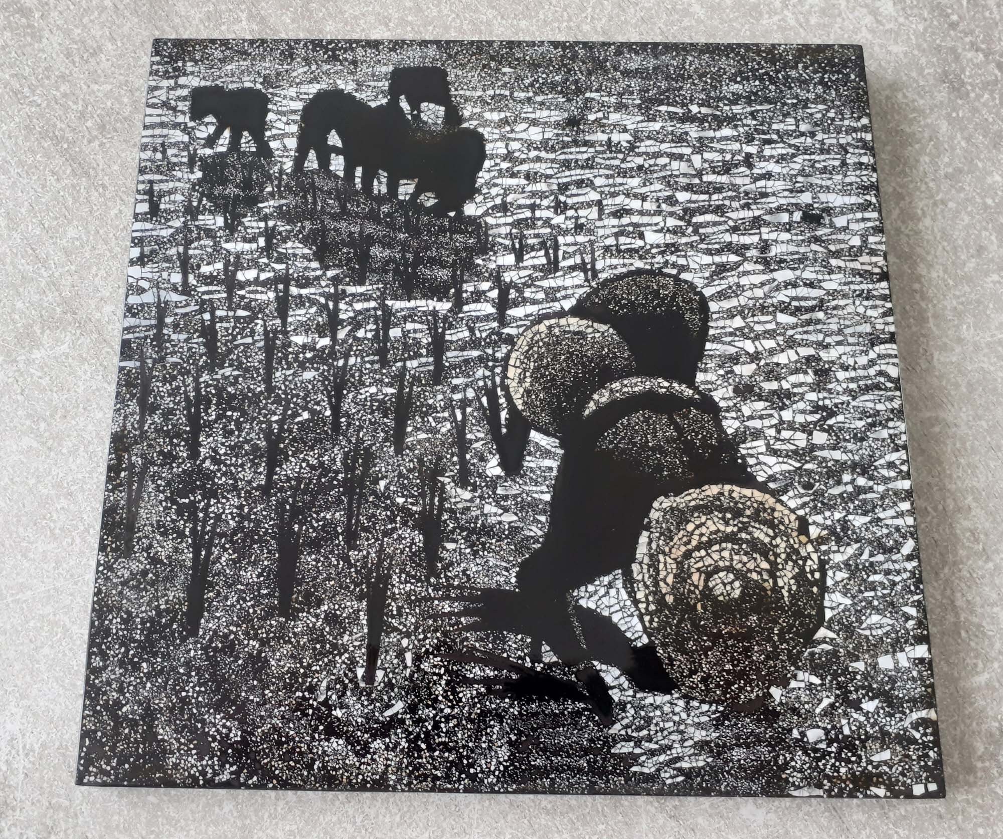 Tableau Vernis sur Coquille d'oeuf Noir et Blanc