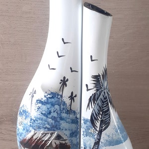 white lacquered double vase painting asian landscape