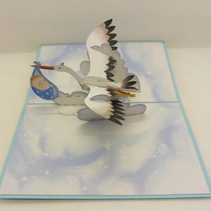 carte popup ou 3D  cigogne avec bébé personnalisable
