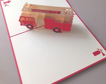 Cartão de aniversário de caminhão de bombeiros 3D com sua mensagem gratuita