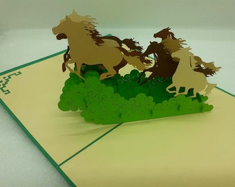 customizable pop-up card of galloping horses