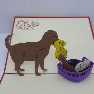 carte pop up d une maman chien avec ses bébés
