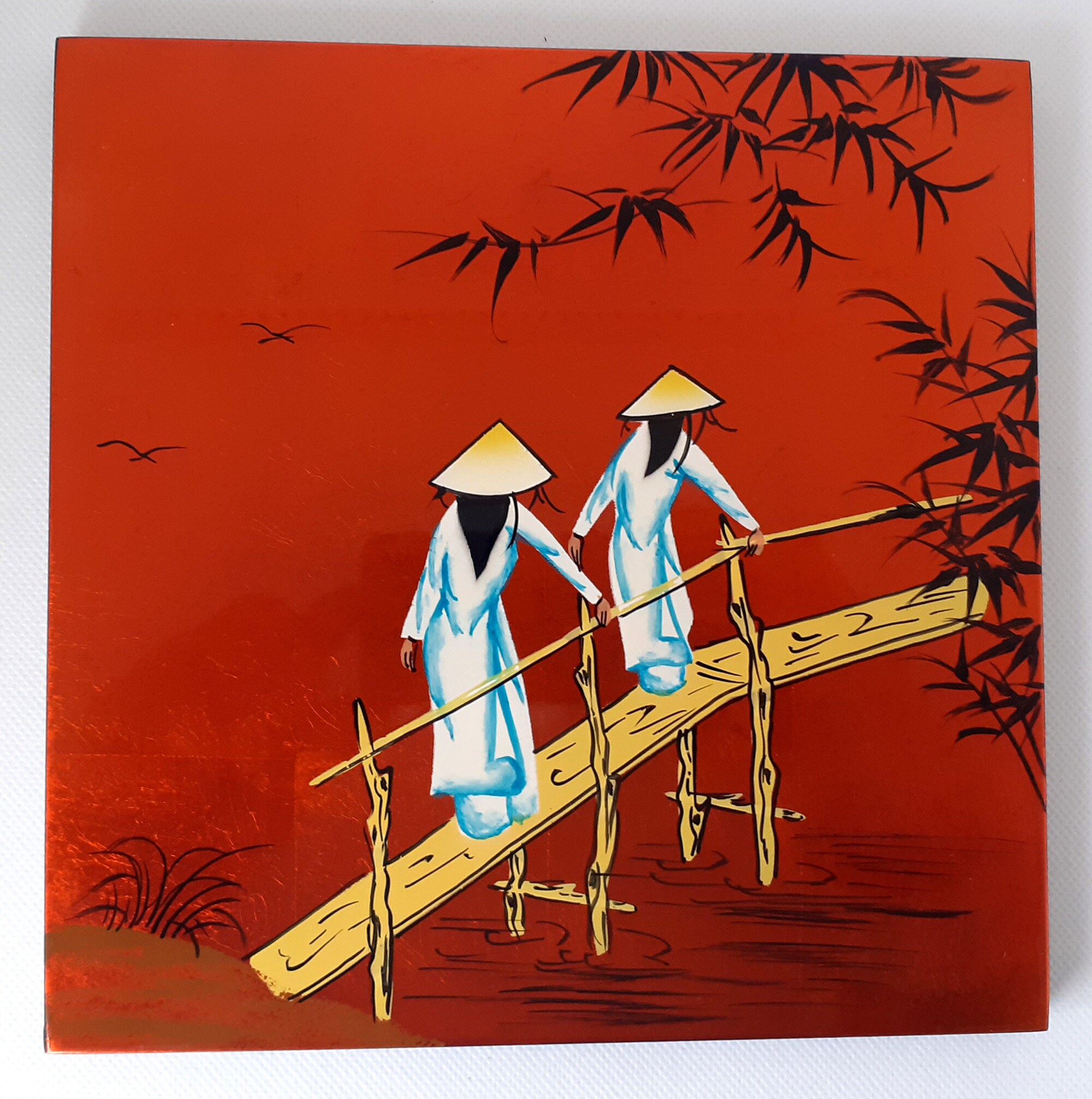 Tableau sur Support Bois Laqué Feuille D Argent