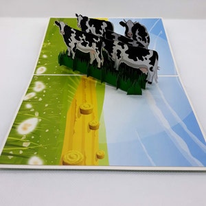 carte pop up des vaches pour vos carte de fete ou vœux