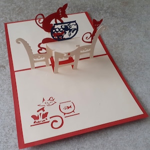 carte en 3D de deux chat a coté de l'aquarium
