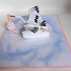 Tarjeta de cigüeña con un bebé emergente o 3D personalizable