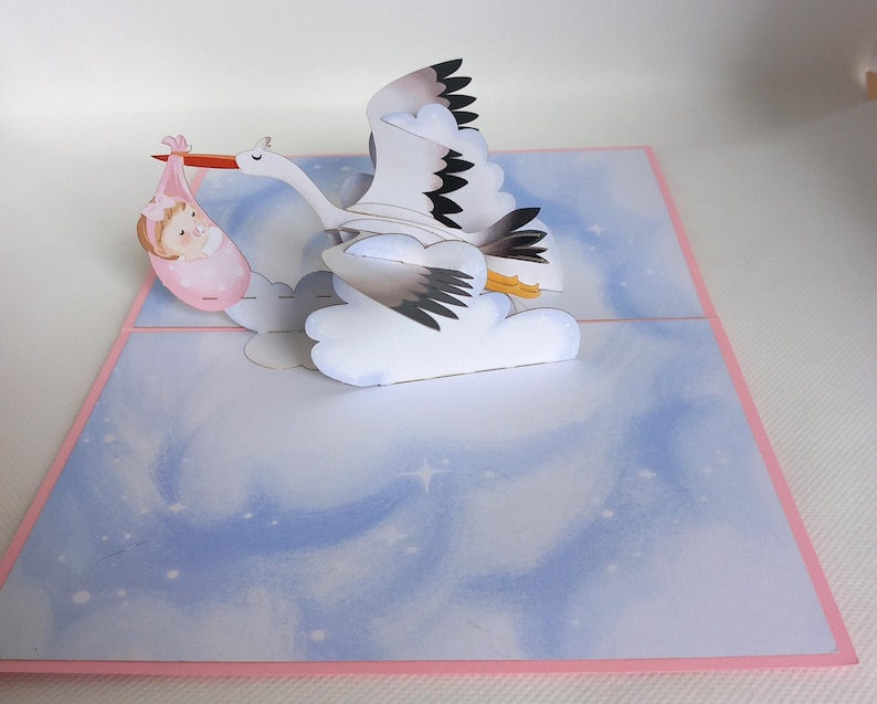 stork card with a customizable pop-up or 3D baby image 1