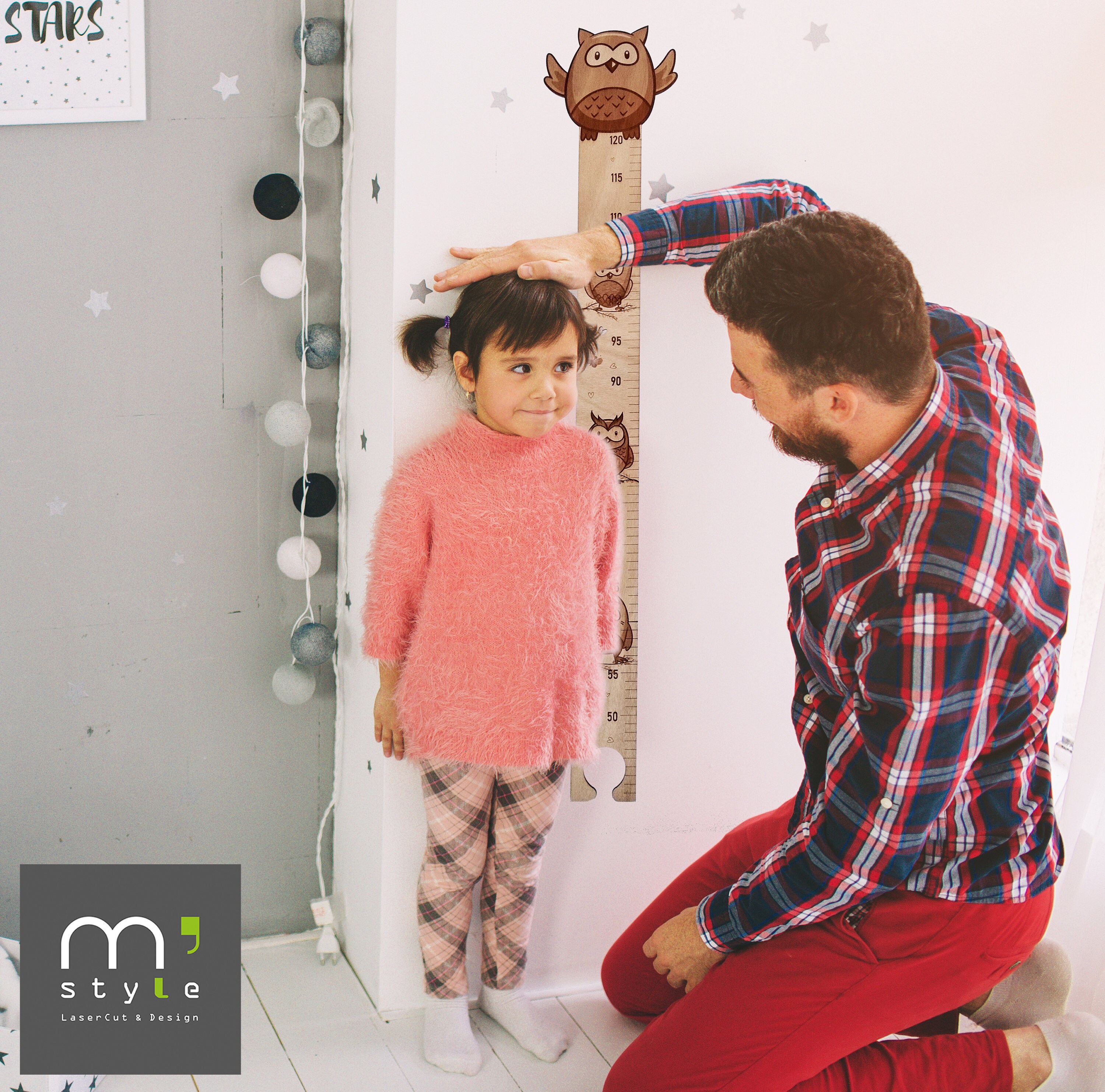 Toise Puzzle Bois Enfant-Bébé Murale Personnalisée Hiboux - Découpe Laser-Laser Cut-Décoration-Echel