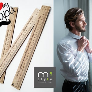 Règle en bois personnalisé Papa-Prénom-Date-Cadeau-Occasion-Fête des Pères-Anniversaire-Découpe laser-Laser cut