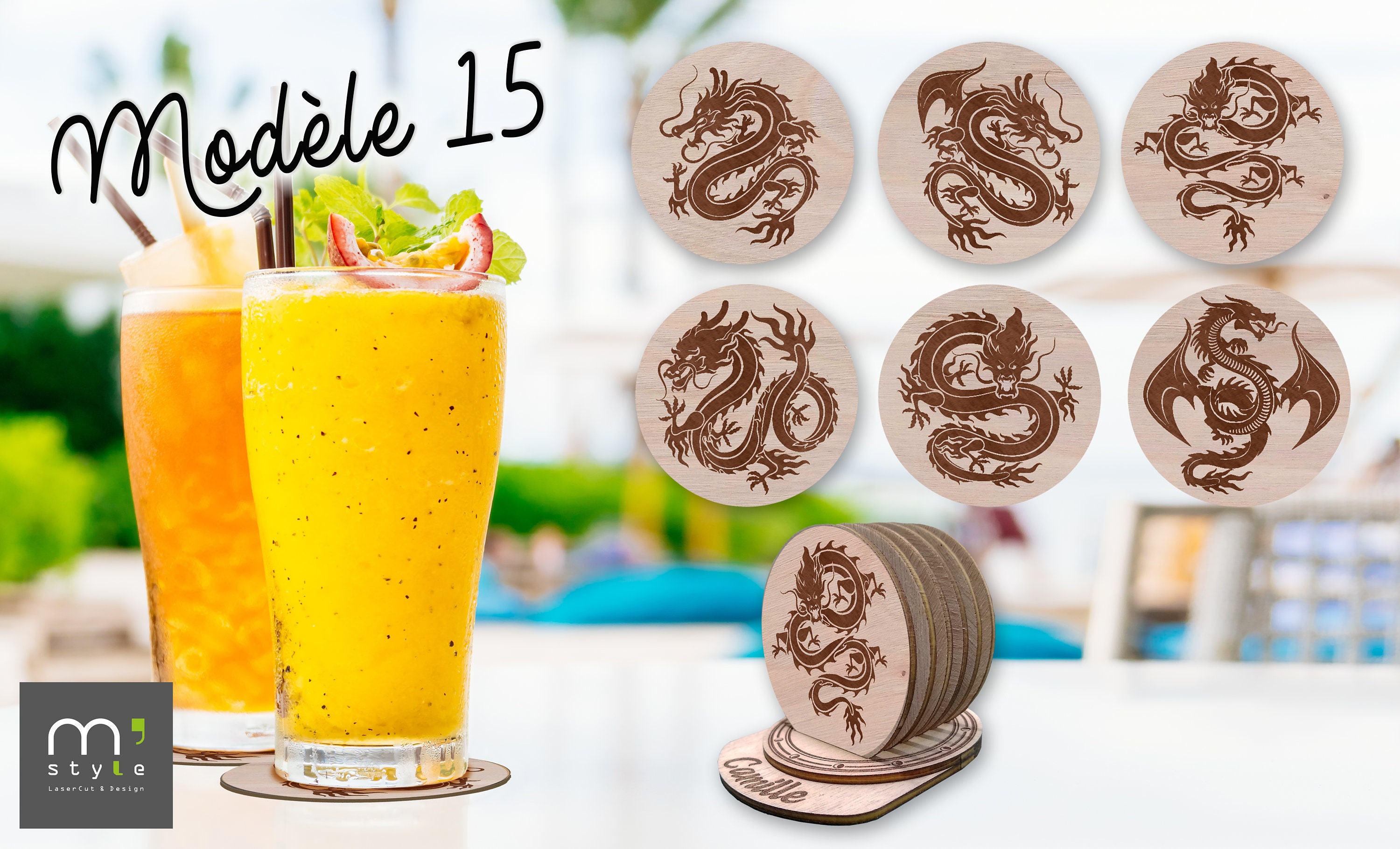 Sous-Verres à Thème Dragon, Animal Géométrique, Chien avec Support Personnalisé Pour Protéger Votre 