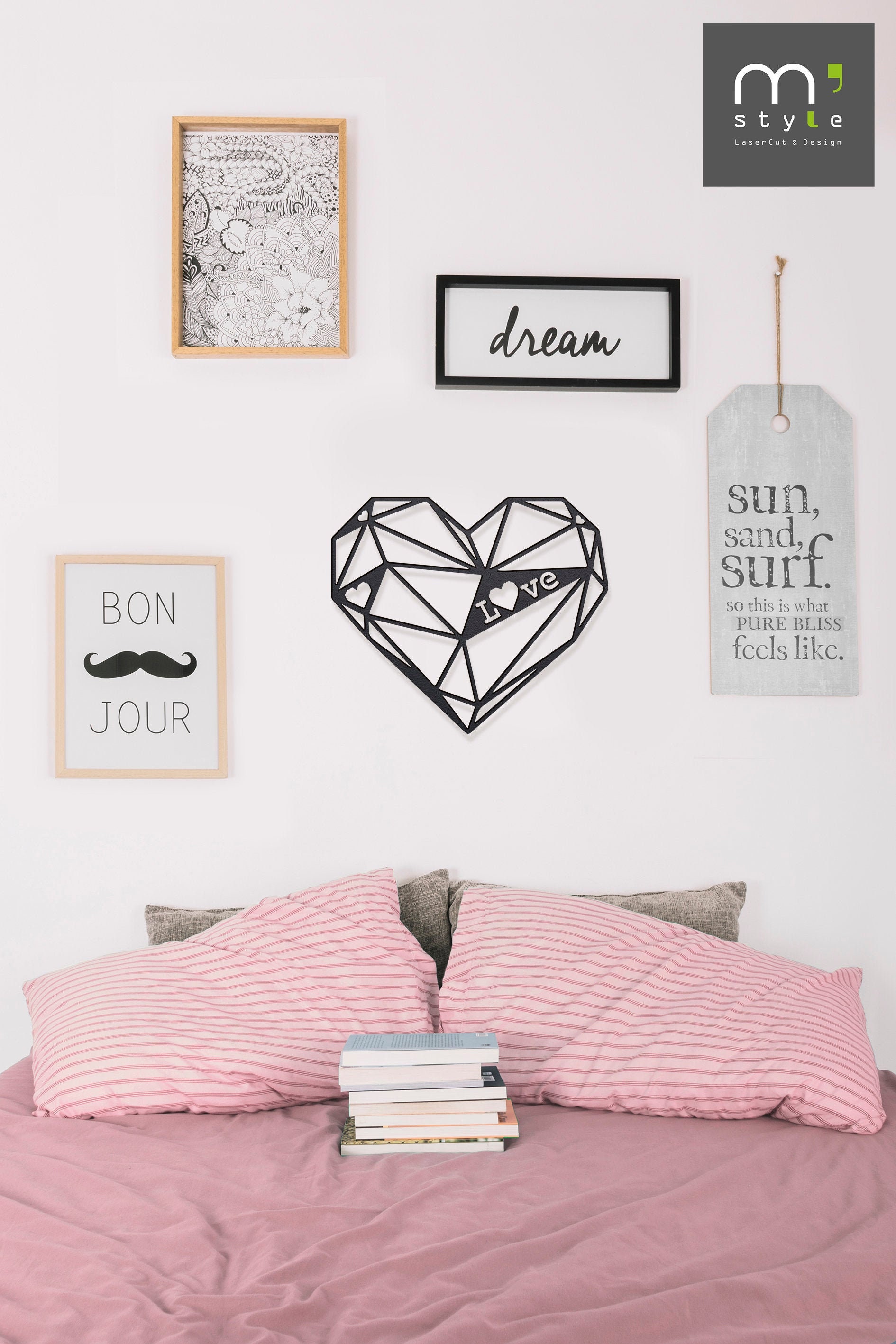 Décoration Murale Géométrique Cœur Mandala - Mandala Origami en Bois 3D Moucharabieh Claustra Découp