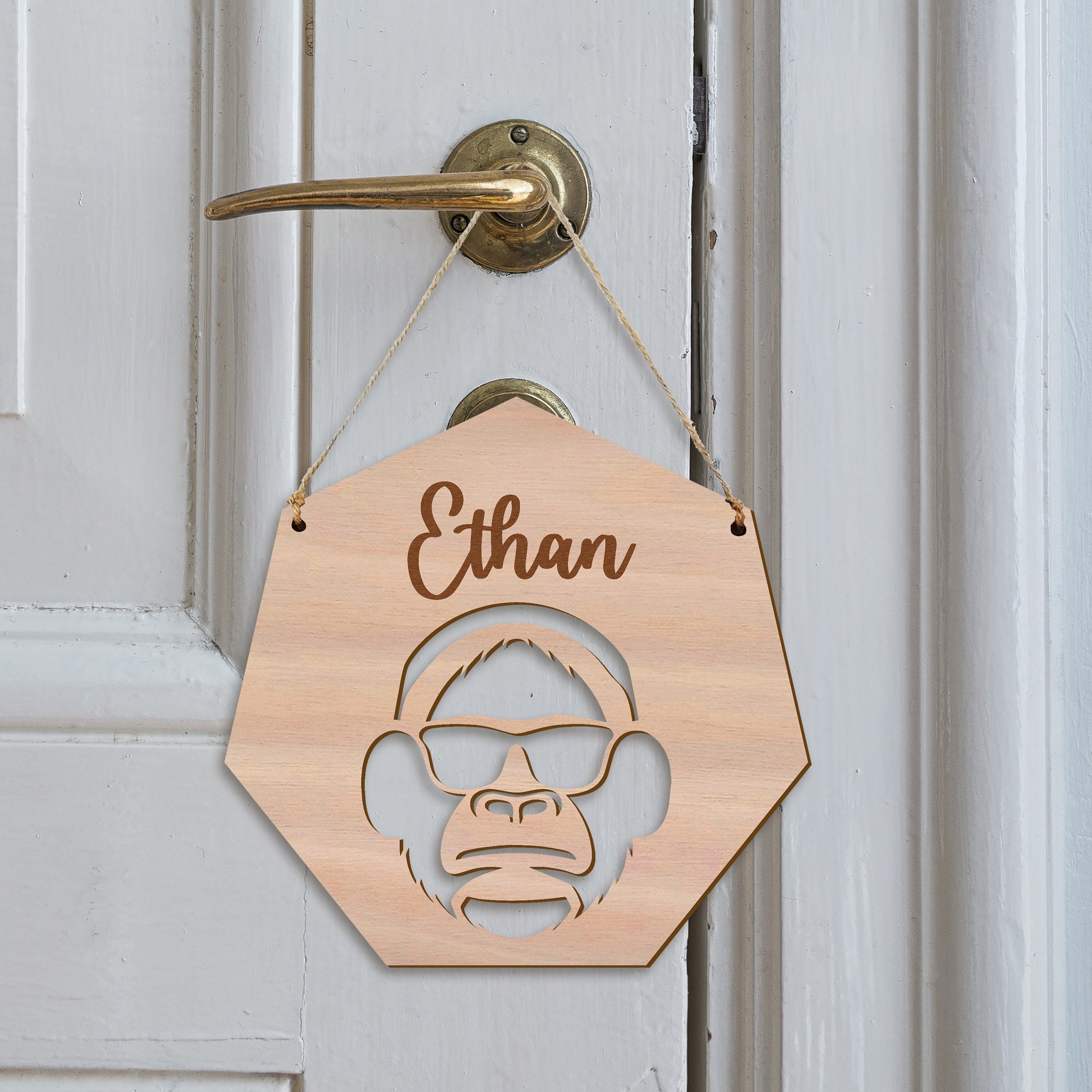 Wooden child's room door plaque with boy's first name - Laser cut - Laser cut