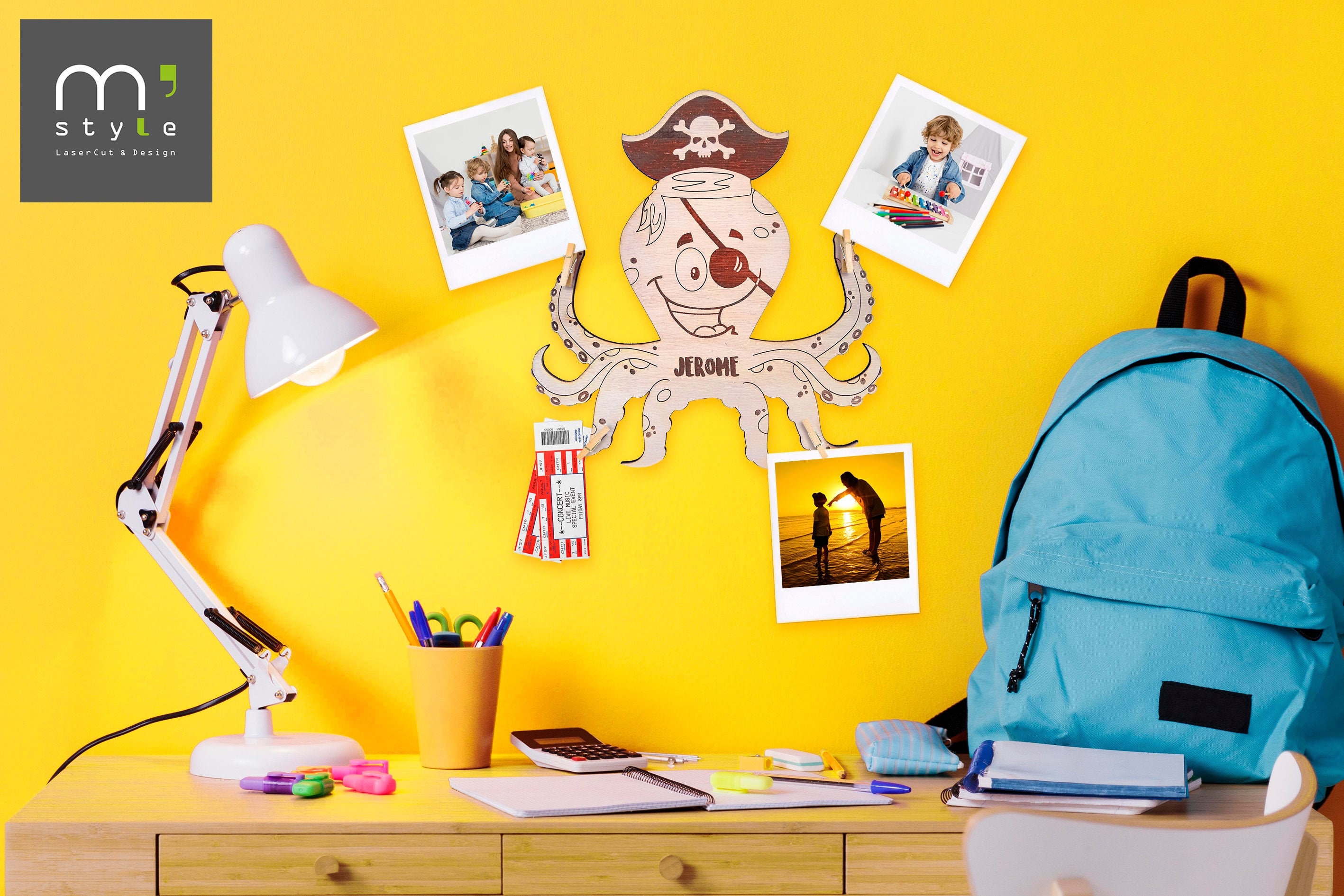 Porte Photo Mural Personnalisé Pieuvre - Support Cartoon Pince à Pêle-Mêle Découpe Laser Laser Cut