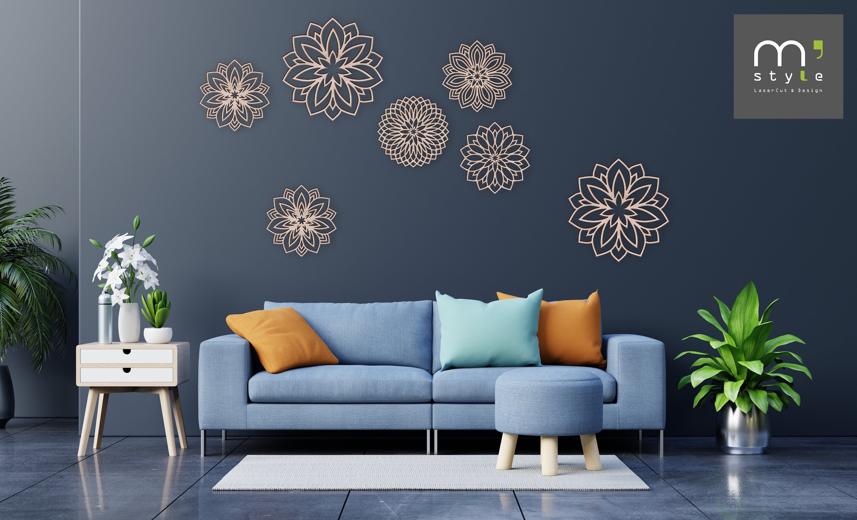 Décoration Mandala Murale en Bois Forme Libre Rosace - Moucharabieh Claustra Géométrique Découpe Las