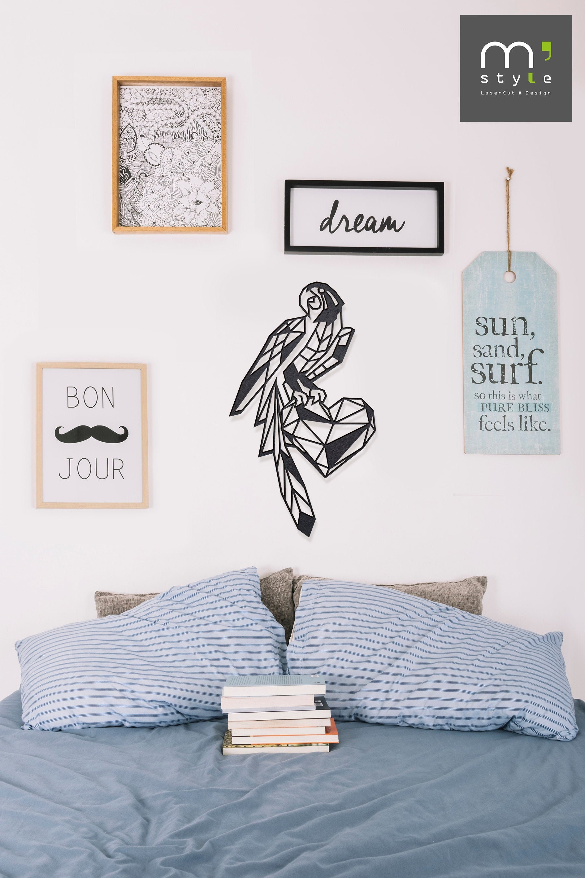 Décoration Murale Géométrique Animal Perroquet - Mandala Origami en Bois 3D Moucharabieh Claustra Dé