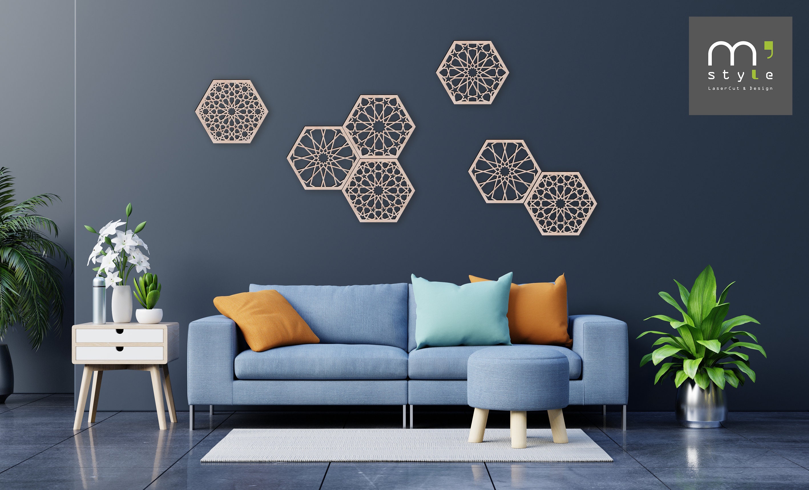 Décoration Mandala Murale en Bois Style Etoiles - Moucharabieh Claustra Géométrique Découpe Laser La