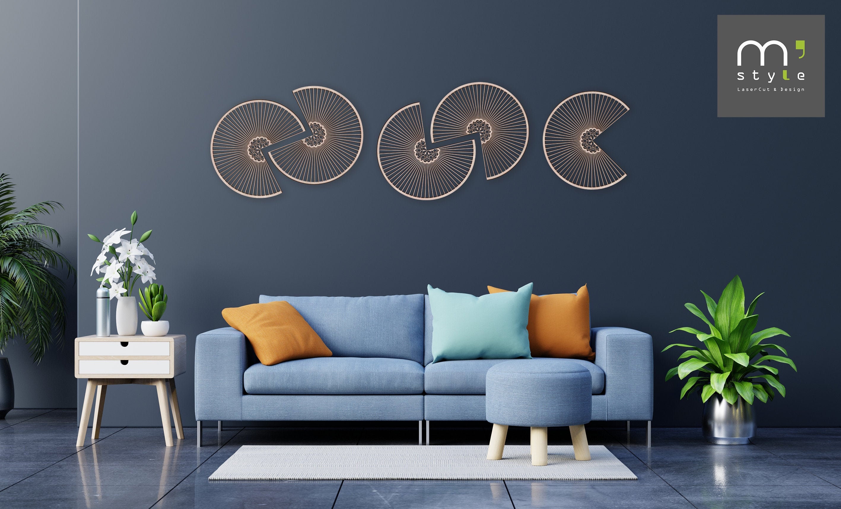 Décoration Mandala Murale en Bois Forme Libre Eventail - Moucharabieh Claustra Géométrique Découpe L