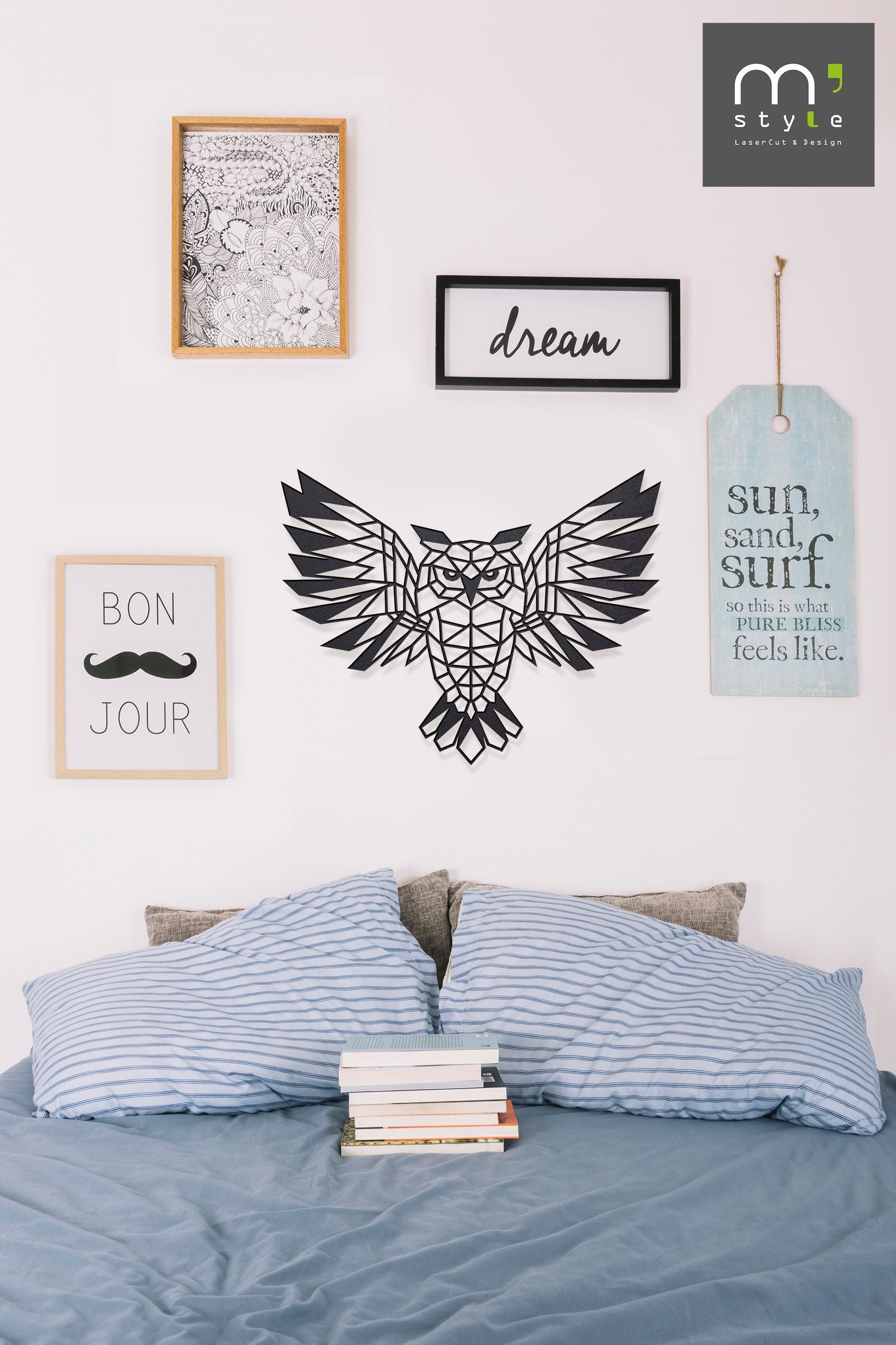 Décoration Murale Géométrique Animal Hibou - Mandala Origami en Bois 3D Moucharabieh Claustra Découp