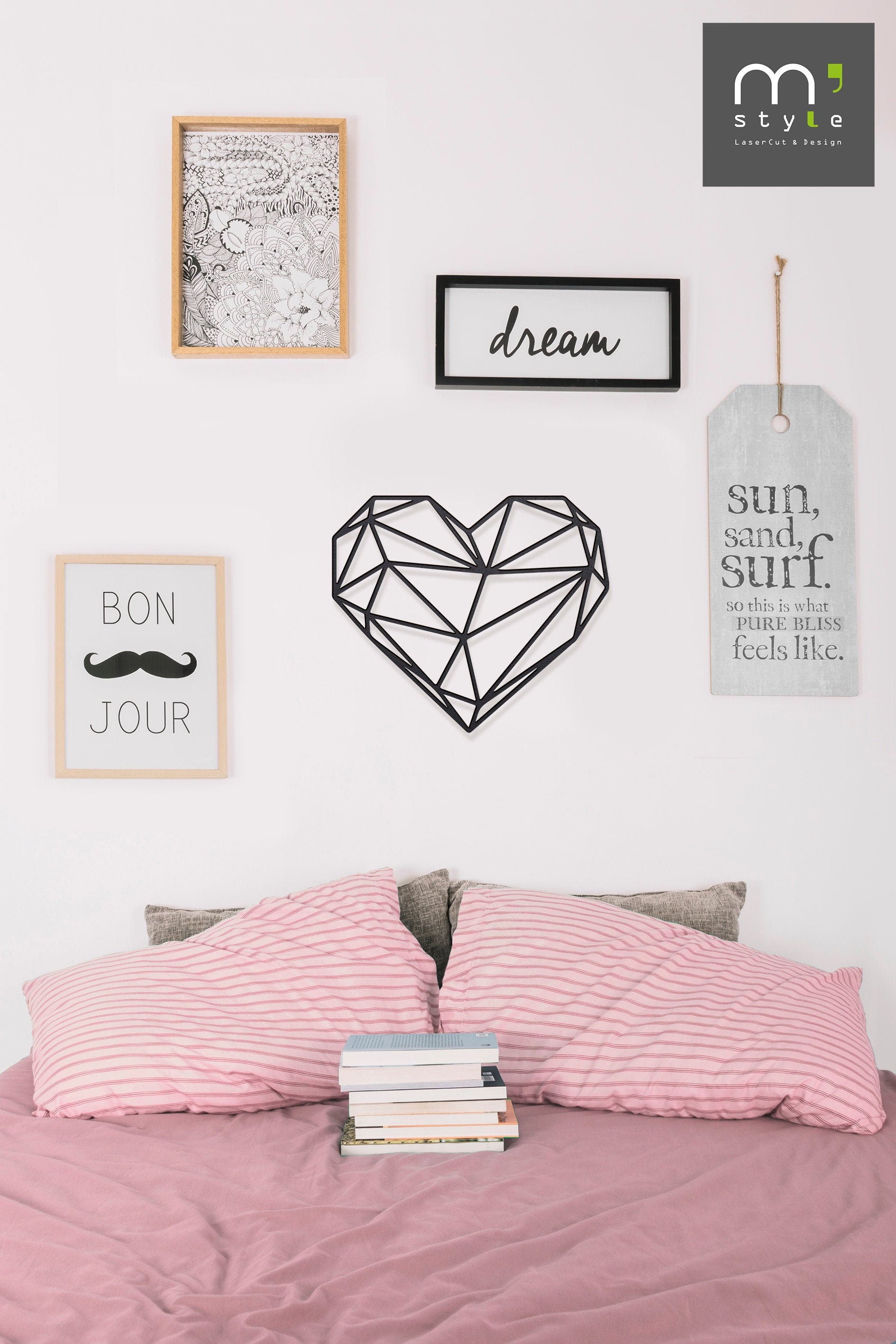 Décoration Murale Géométrique Cœur Origami - Mandala Origami en Bois 3D Moucharabieh Claustra Découp