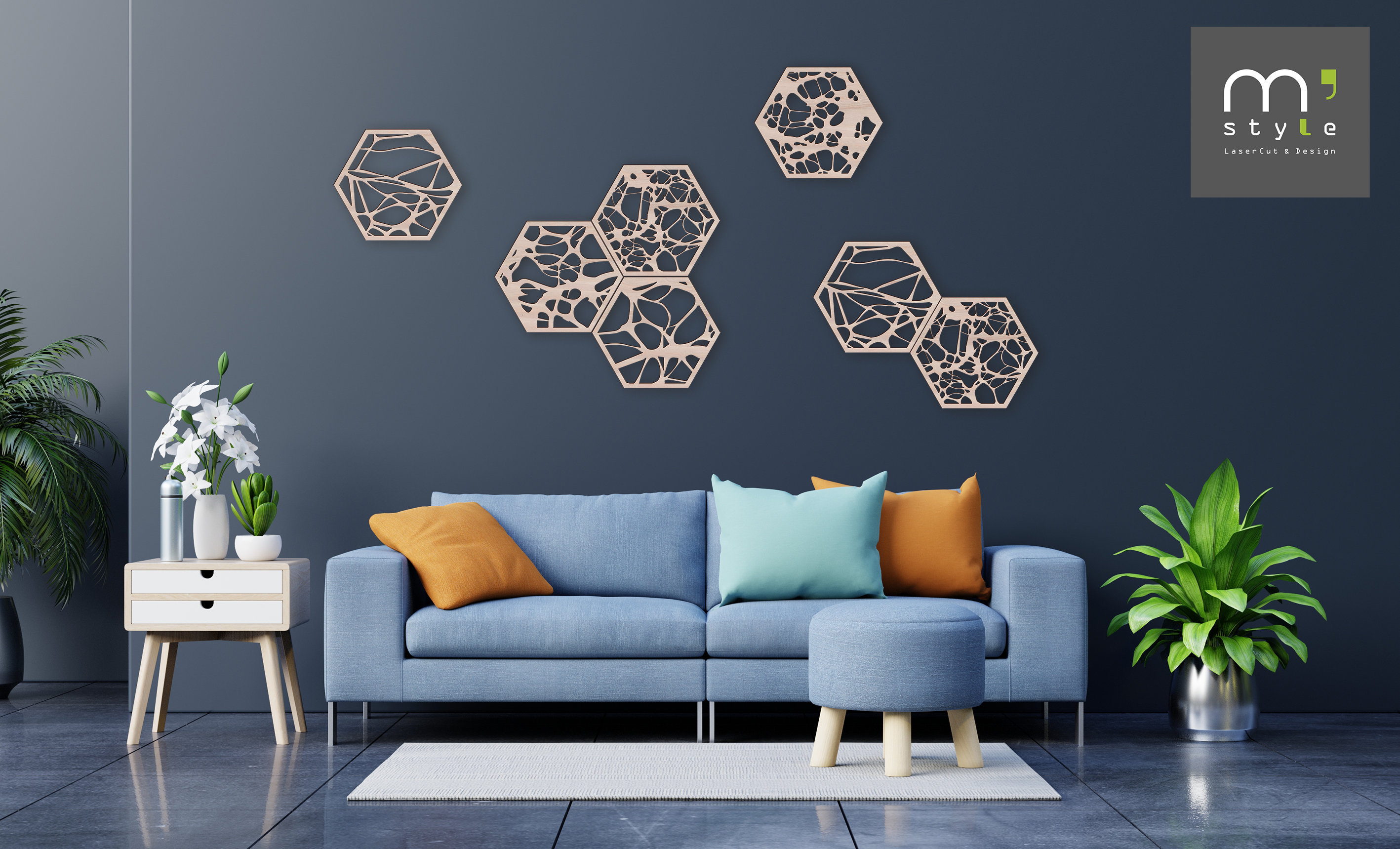 Décoration Mandala Murale en Bois Style Macroscopie - Moucharabieh Claustra Géométrique Découpe Lase