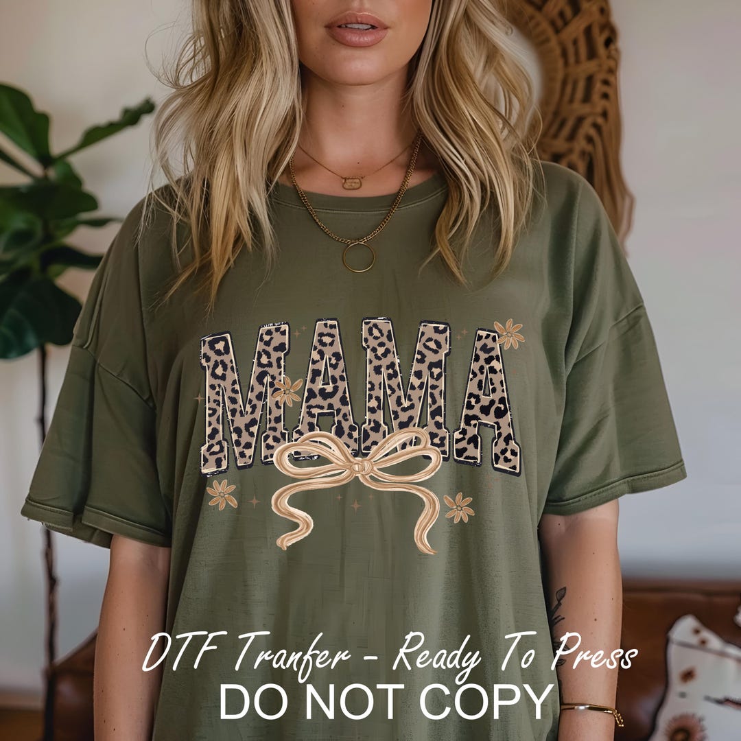 Leopard Print Mama Varsity Style Letters Bow Trending Dtf Ready to ...