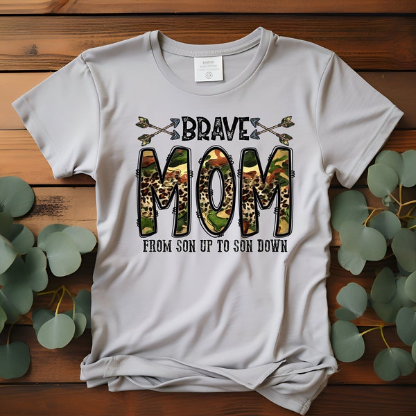 Brave Mom From Son Up To Son Down Camo Lepard Print Arrow T-Shirt, Sweater, Denim Transfer DTF Transfer Ready To Press Full Color Image