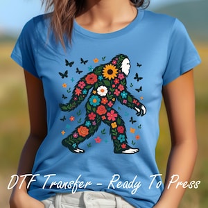 Retro Boho Wildflowers Bigfoot Butterflies Trendy Dtf Ready To Press Shirt Transfer High Quality Full Color Image All Fabrics Durable