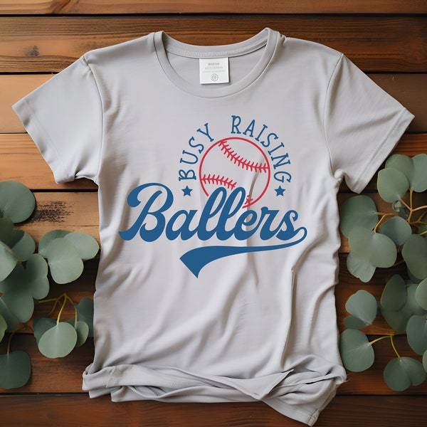 Busy Raising Ballers Red And Blue Baseball Transfer Retro T-Shirt, Sweater, Denim Transfer DTF Transfer Ready To Press Full Color Image