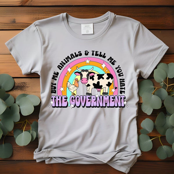 Buy Me Animals And Tell Me You Hate Retro Cow Rainbow T-Shirt, Sweater, Denim Transfer DTF Transfer Ready To Press Full Color Image