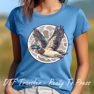 Camo Duck Hunting Dtf Ready To Press Shirt Transfer High Quality Full Color Image All Fabrics Durable