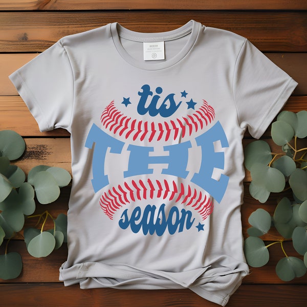 Tis The Season Retro Baseball Letters Baseball Transfer T-Shirt, Sweater, Denim Transfer DTF Transfer Ready To Press Full Color Image