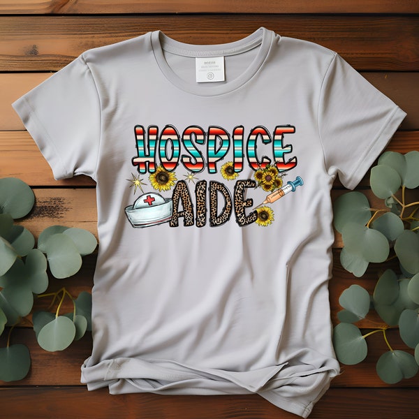 Hospice Aide Western Leopard Print Sunflowers T-Shirt, Sweater, Denim Transfer DTF Transfer Ready To Press Full Color Image