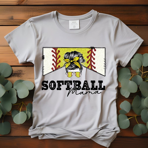 Softball Mama Messy Bun Sunglasses Dtf T-Shirt, Sweater, Denim Transfer DTF Transfer Ready To Press Full Color Image