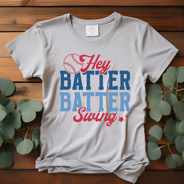 Hey Batter Batter Swing Retro Baseball Letters Transfer T-Shirt, Sweater, Denim Transfer DTF Transfer Ready To Press Full Color Image