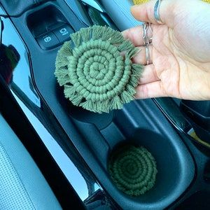 CAR COASTER SET | Set of 2 Cup Holder Coasters | Macrame Car Coasters | Car Accessories