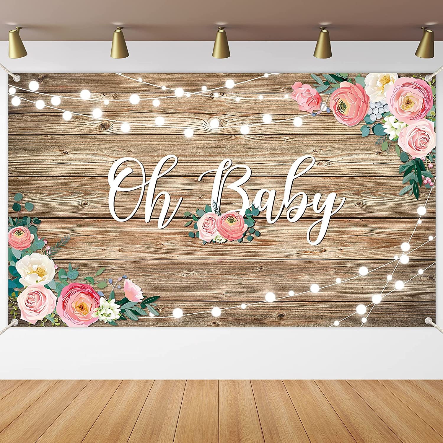 Rustic Wood Baby Shower Backdrop Banner Large Size Oh Baby Etsy