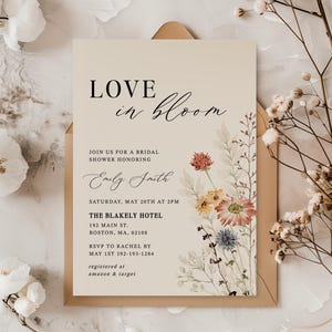 Love In Bloom Bridal Shower Invitation | Wildflower Bridal Shower Invitation Template | Floral Wedding Invitation | Corjl Instant Download