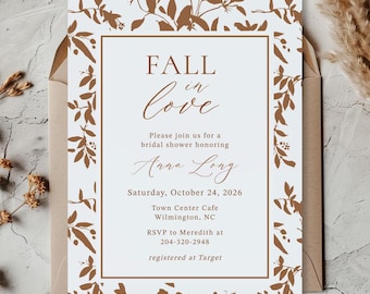 Fall in Love Bridal Shower Invitation Template, Autumn Terracotta Bride-to-Be Shower Invite, Printable Digital Download
