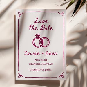 Handwritten Save the Date, Doodle Illustration Wedding Ring Invite, Whimsical Save the Date Template | INSTANT DOWNLOAD