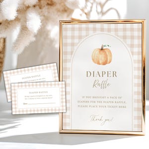 Sorteo de pañales para baby shower de Calabacita, Juego de sorteo de pañales, Letrero y boleto para el sorteo de pañales, Baby Shower de otoño, Plantilla editable, B1