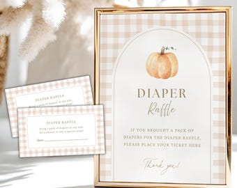 Diaper Raffle Little Pumpkin Baby Shower, Diaper Raffle Game, Diaper Raffle Sign and Ticket Insert, Fall Baby Shower, Editable Template, B1