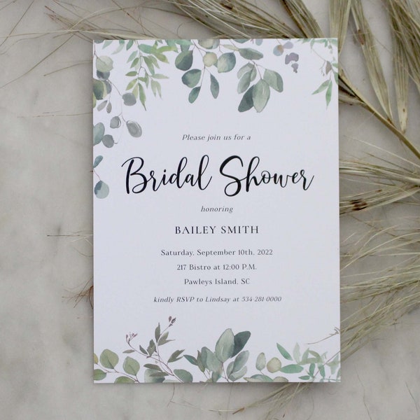 Greenery Bridal Shower Invitation, Elegant Invitation Corjl Template | INSTANT DOWNLOAD