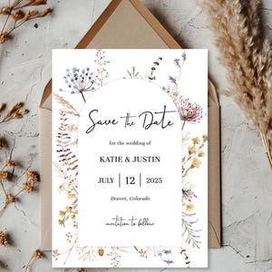 Wildflower Watercolor Save the Date, Spring Floral Arch Editable Invitation | INSTANT DOWNLOAD