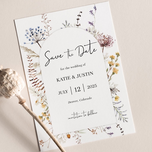 Wildflower Arch Save the Date, Floral Boho Editable Invitation | INSTANT DOWNLOAD