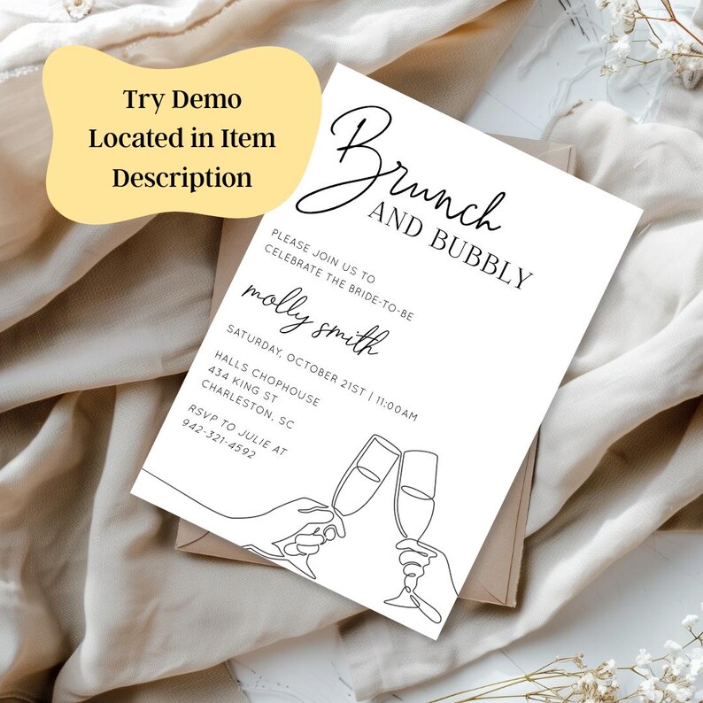 Brunch and Bubbly Bridal Shower Invitation Template, Champagne Toast ...