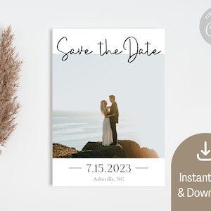 Minimalist Save the Date Template, Simple Editable Photo Save the Date | Instant Download