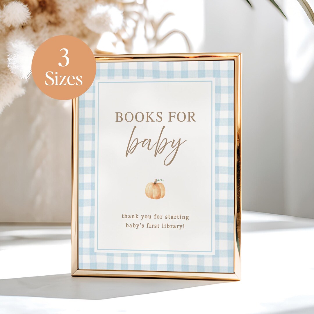 Books for Baby Sign, Blue Baby Shower Book Sign, Pumpkin Baby Shower ...