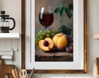 Rustic Wine & Fruit Digital Print | Kitchen Wall Art Decor